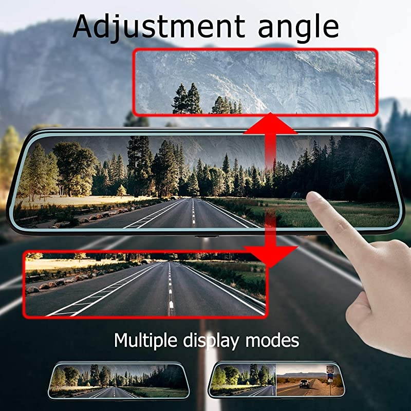 Inch Touch Screen Car Camera " Rearview Mirror FHD 80P Dash DVR Cam Backup Camera Night Vision Front and Rear Dual Lens Video Recorder Reversing