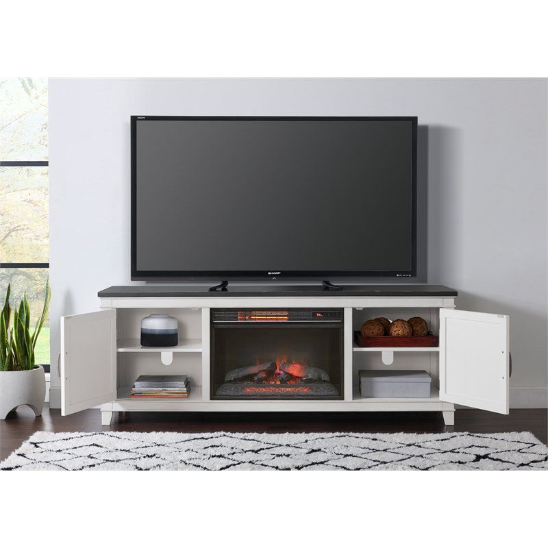 Del Mar White and Gray 70" TV Stand with Electric Fireplace - Martin Svensson Home