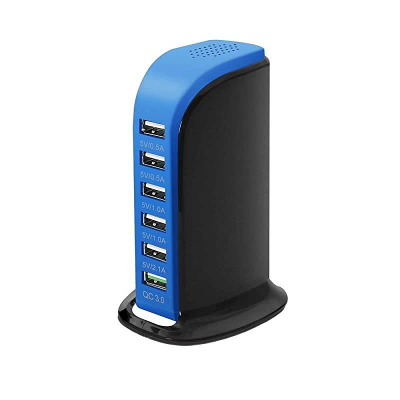 Charge 30 USB Wall Charger 6 Ports QC 30 Desktop USB Hub Charging StationTravel Charger Fast Charging Compatible with PhonesTabletsSmartphones and MoreBalck +Blue