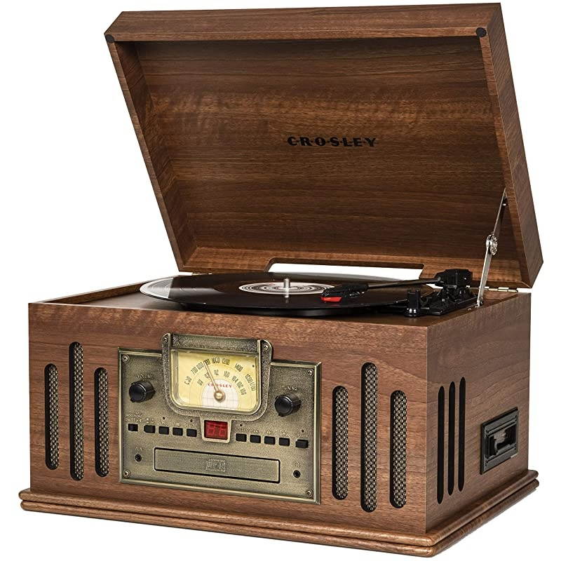 CR704BWA Musician 3Speed Turntable with Radio CDCassette Player Auxin and Bluetooth Walnut