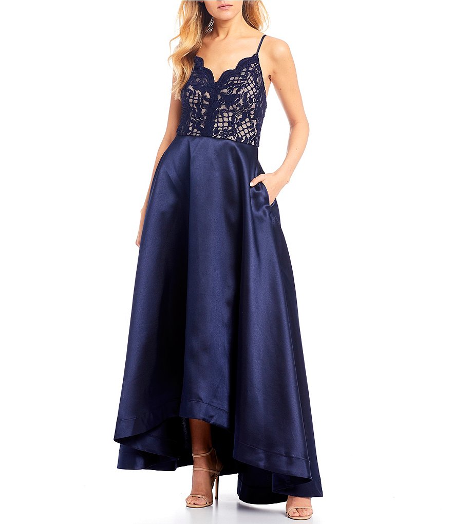 Xtraordinary Glitter Lace Bodice Slight High-Low Long Dress