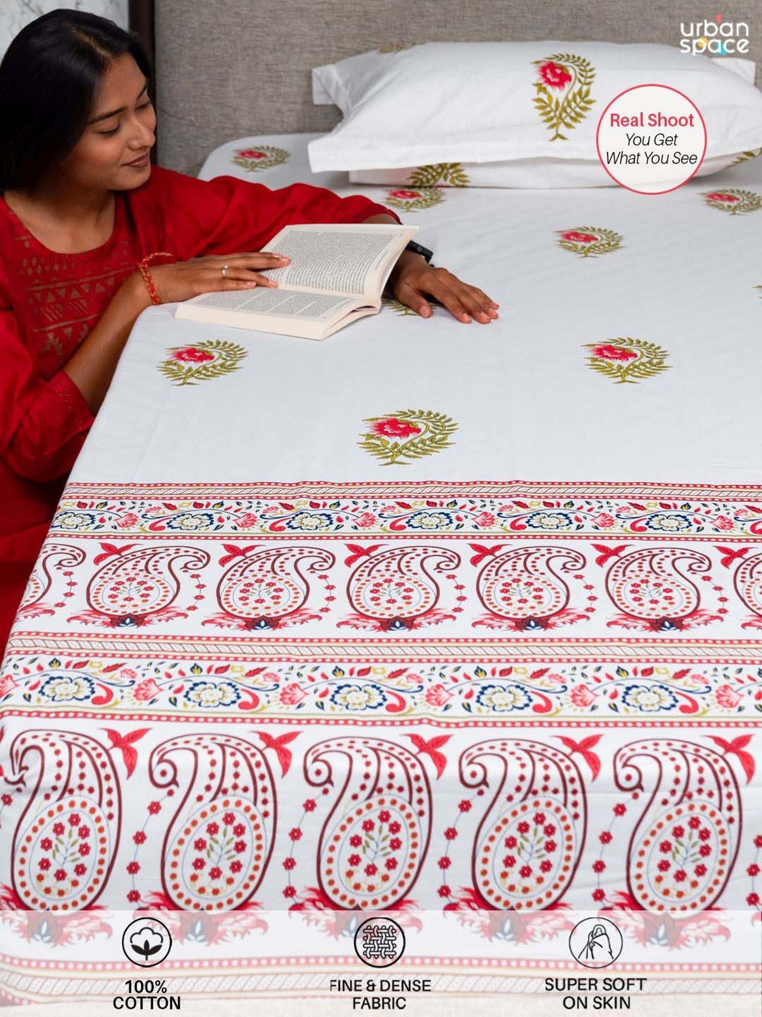 House This Juniper Blue Cotton 600 TC Double Size Bedsheet With Pillow Covers