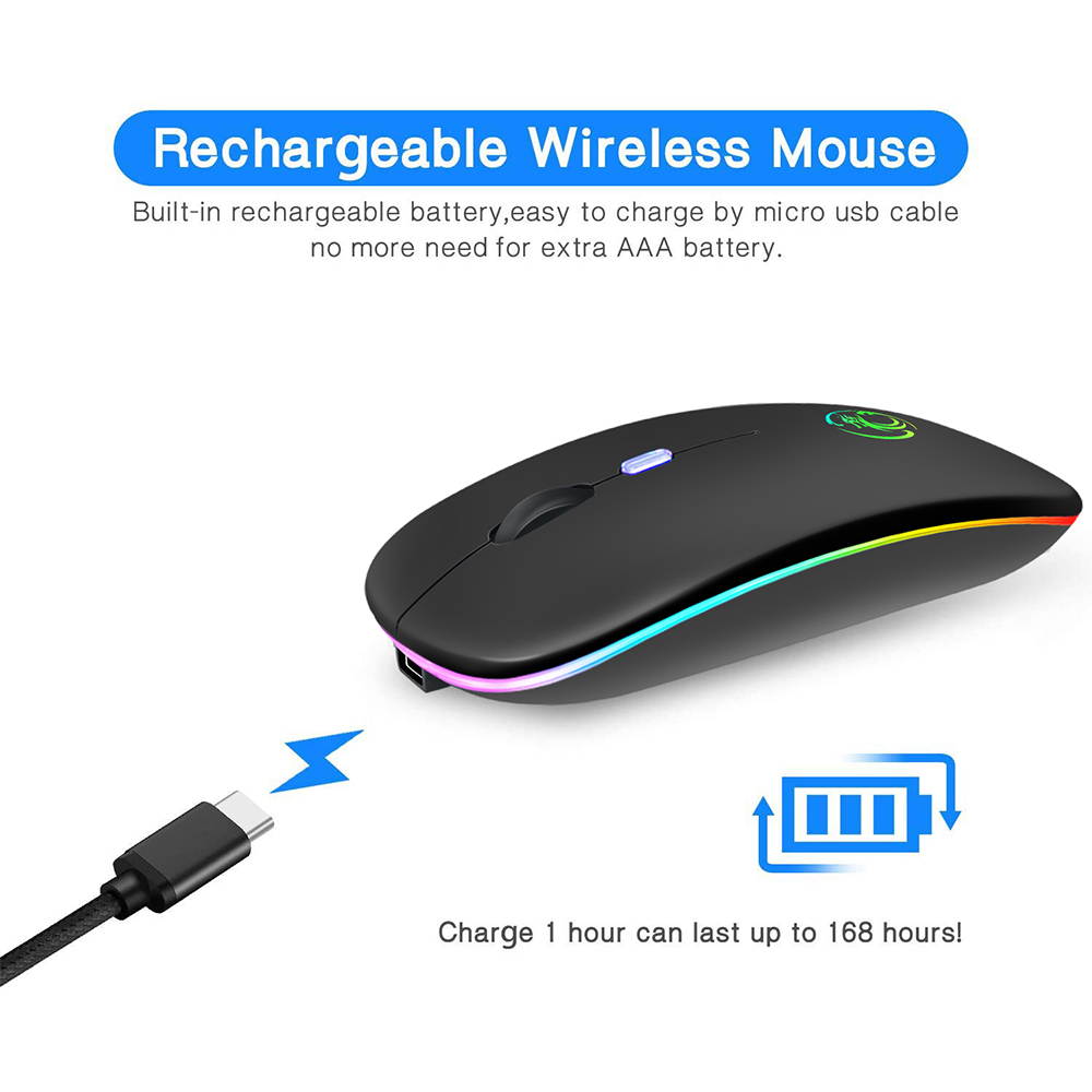 Wireless Mouse  Rechargeable Mouse Wireless Computer Silent Mause LED Backlit Ergonomic Gaming Mouse For Laptop PC