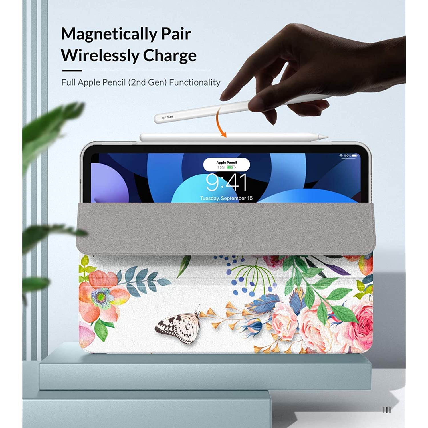 MoKo Case Fit New iPad Air 4, iPad Air 4th Generation Case 2020 10.9", Smart Trifold Stand Slim Folio Case Soft TPU Frosted Translucent Back Cover Fit iPad Air 4 2020,Auto Wake/Sleep,Fragrant Flowers