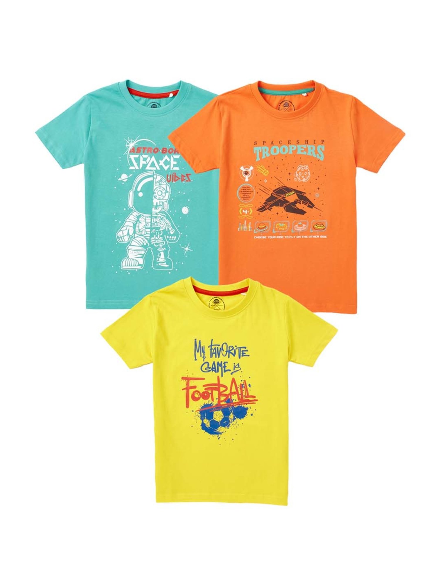Cub McPaws Kids Multicolor Cotton Printed T-Shirt (Pack of 3)