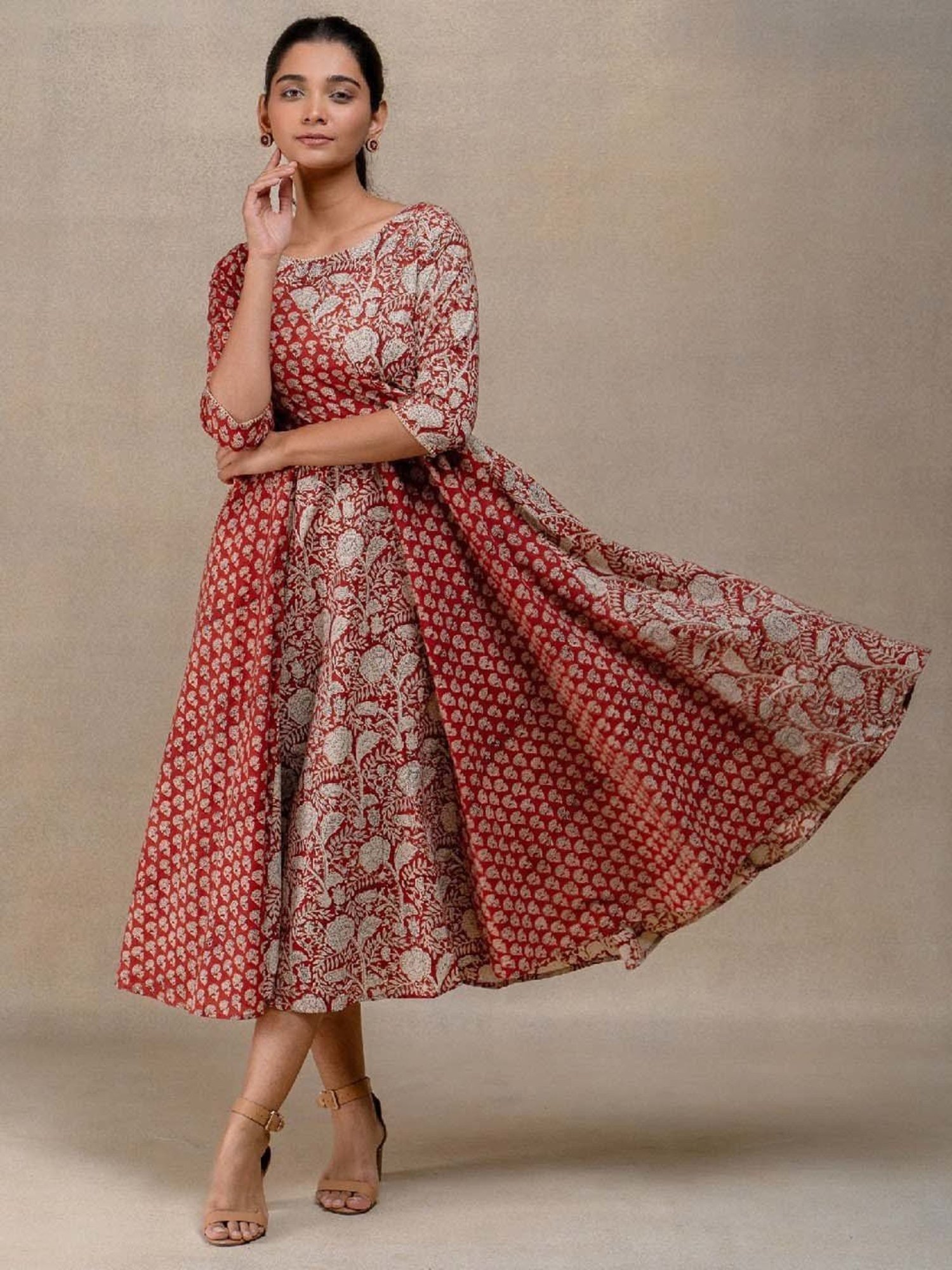 Okhai Red Floral Print Pure Cotton Ethnic Dress