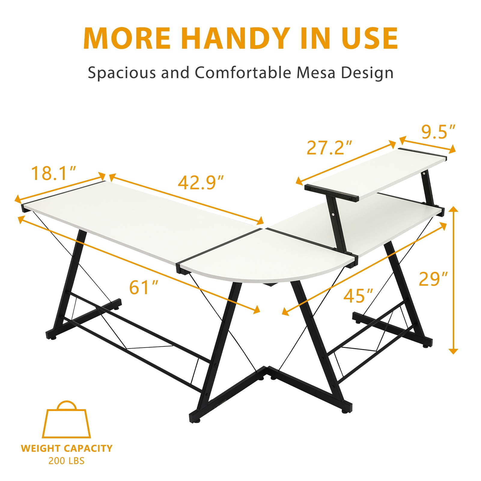 Gome L-Shaped Computer Desk - 61" Corner Desk for Space Saving, Modern Home Office Writing Desk for Work, Study and Gaming, Ergonomic Wood Desk with Monitor Stand, Desk Pad and Hanging Hook