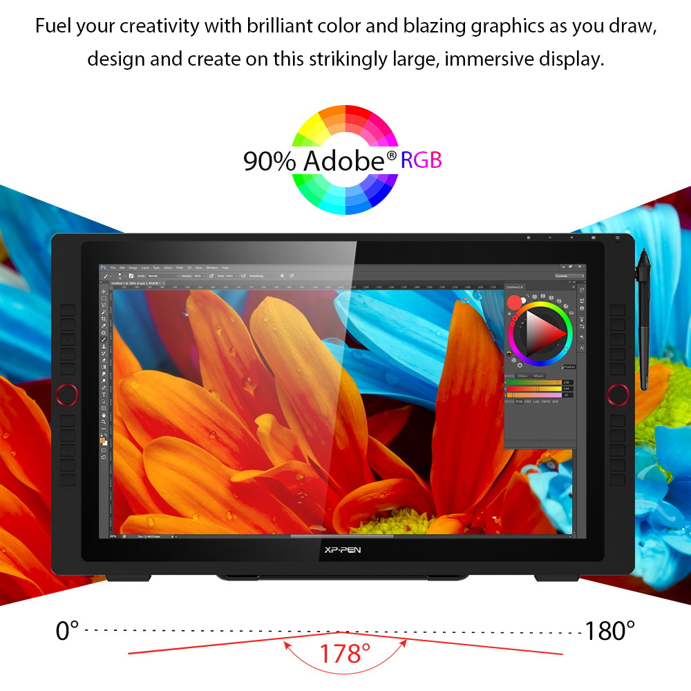 XP-PEN Artist24 Pro Drawing Monitor 24 Inch Pen Display Graphic Monitor QHD 2K Monitor with Two Red Dial Wheels and 20 Express Keys Battery-Free Stylus Tilt Supported 90% Adobe RGB