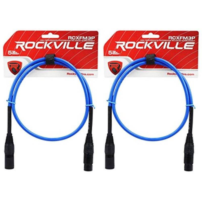 2 rockville rcxfm3pbl blue 3' female to male rean xlr mic cable 100% copper