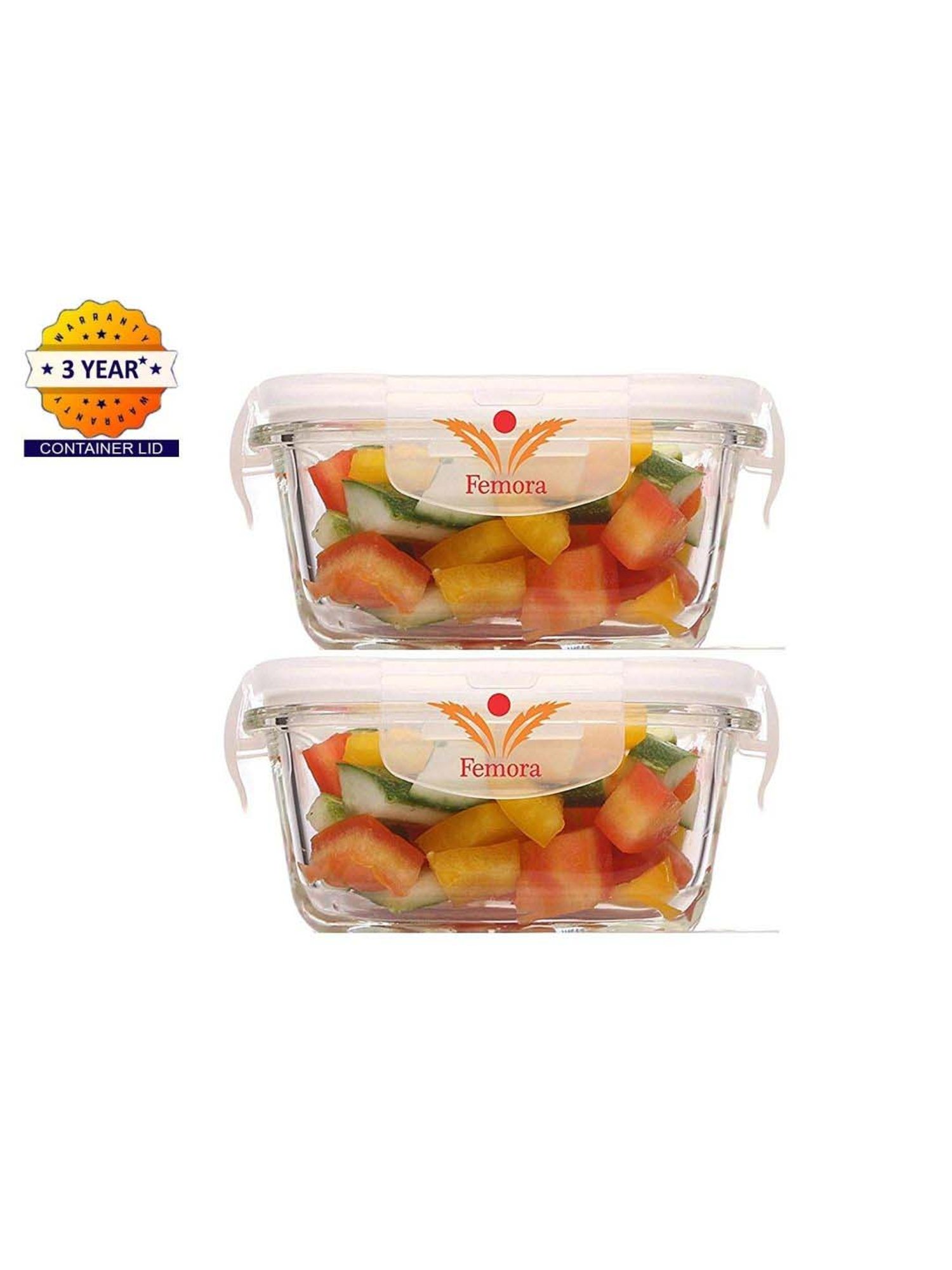 Femora Borosilicate Glass Square Containers with Air Vent Lid (300 ml) - Set of 3
