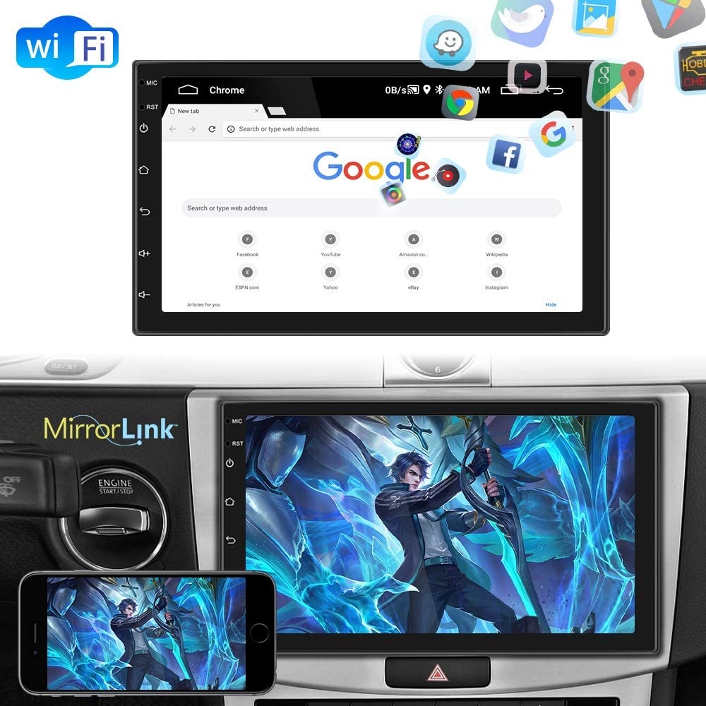 Double Din Car Stereo, Android 10.1 Bluetooth Car Radio7'' Touchscreen GPS Navigation Indash Head Unit with WiFi Mirror Link FM Radio 2USB+Rear View Camera