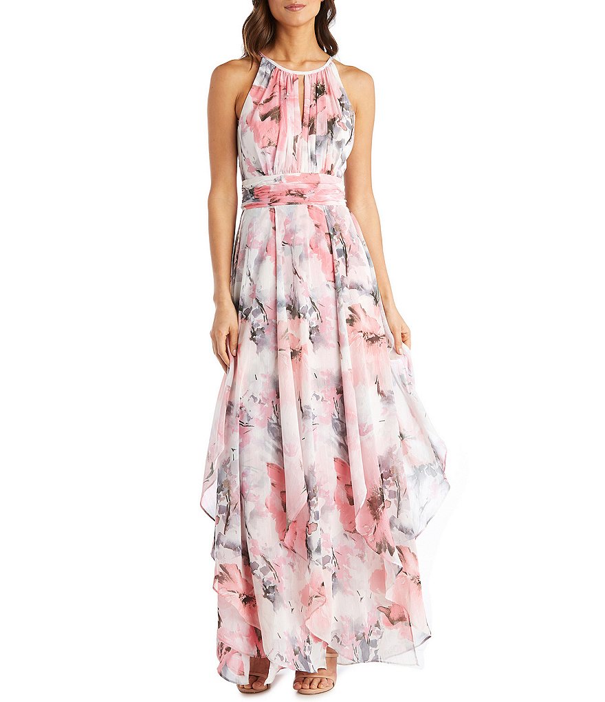 White Boho Stripes & Floral Print Floor Length Tank Dress