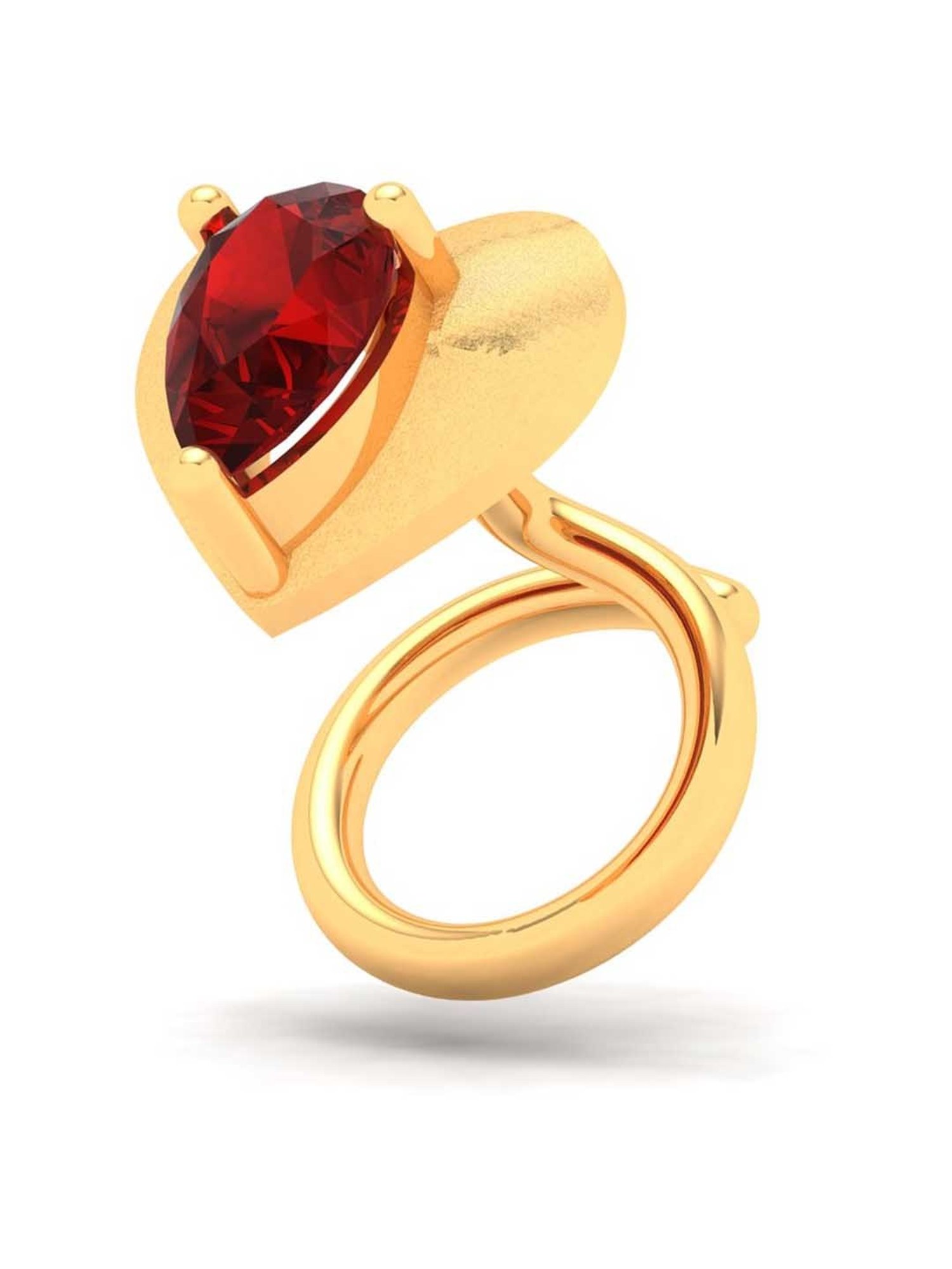 P.C. Chandra Jewellers 18k Gold Love Shaped Stud Red Stone Nosepin