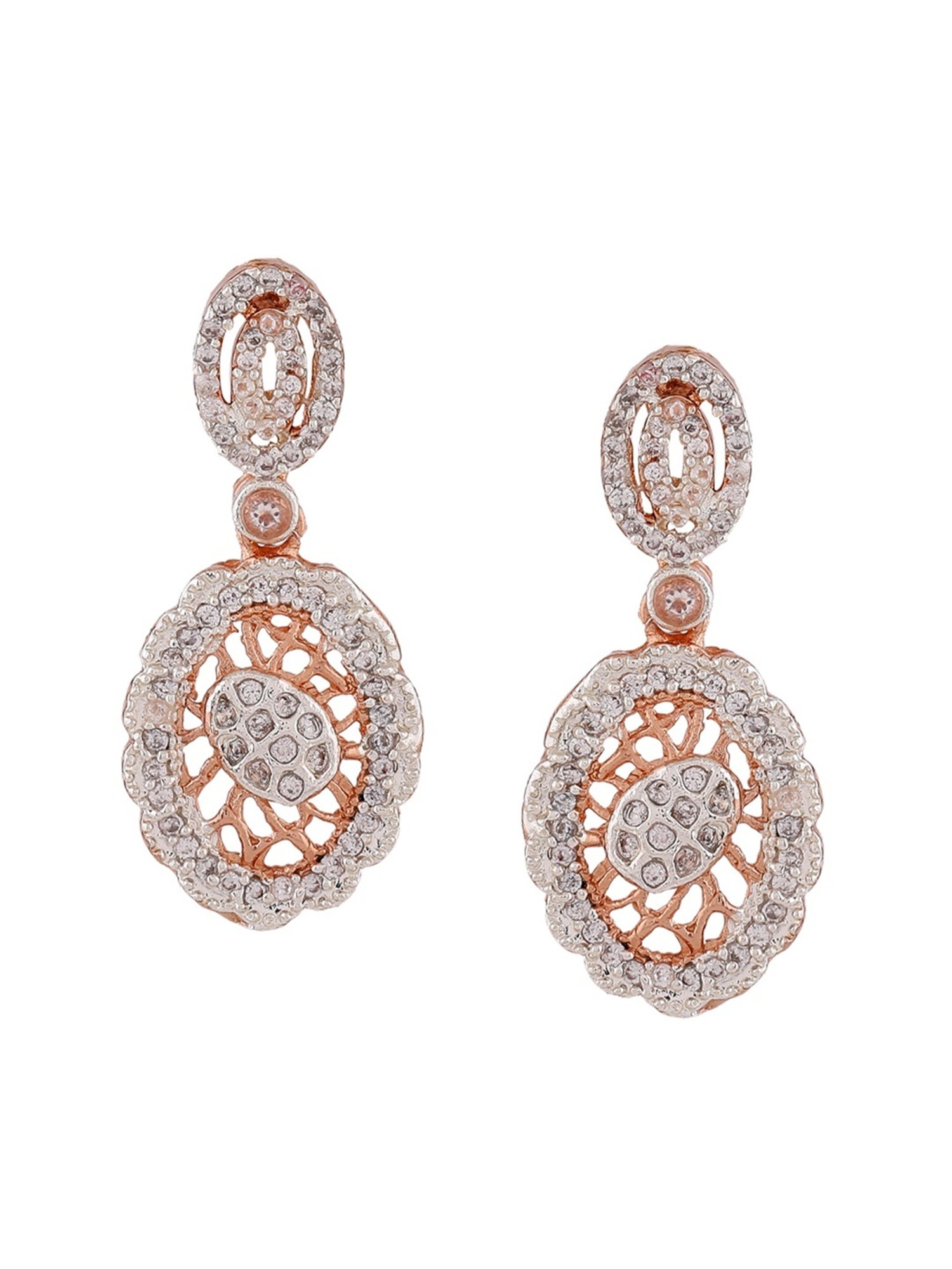 Estele Rose Gold-Plated CZ Elegant Design Dangler Earrings