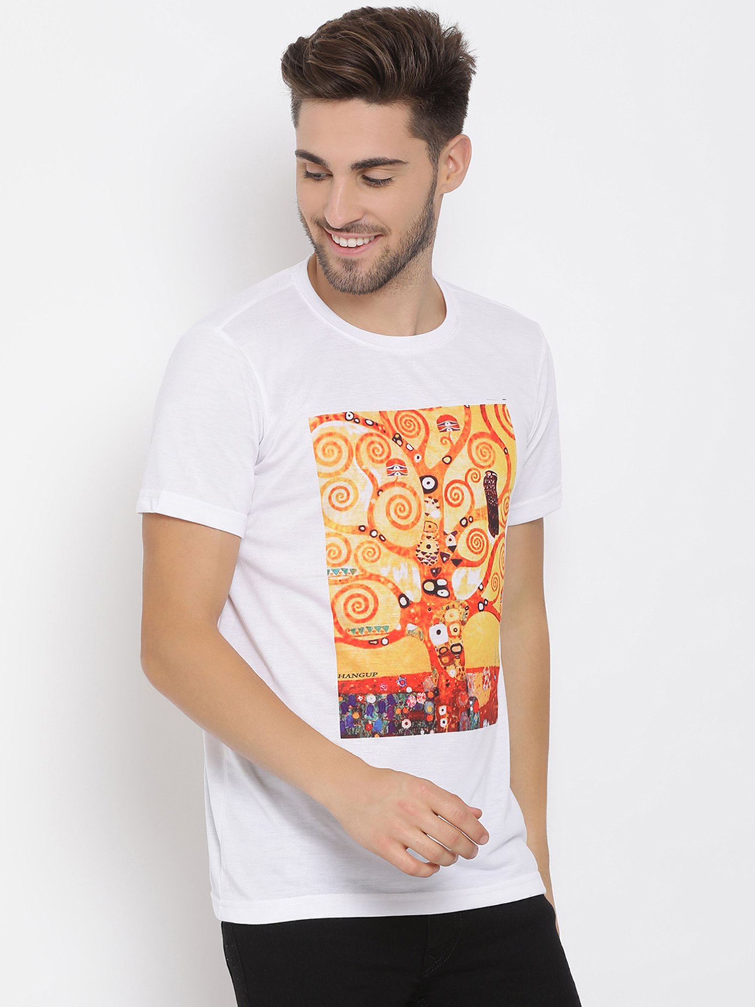 Hangup Plus White Regular Fit Printed Crew T-Shirt