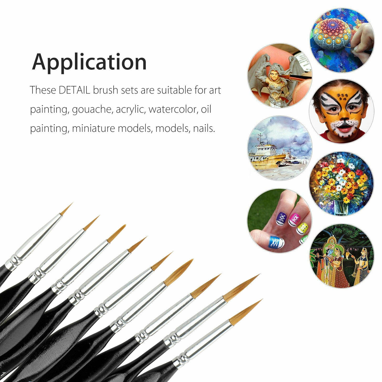 9X Miniature Paint Brush Set Professional Sable Hair Fine Detail Art Nail Model