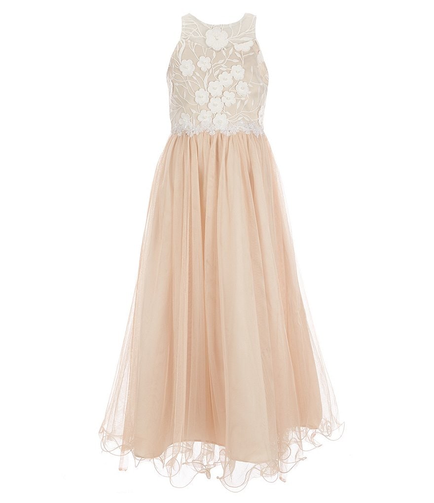 Honey and Rosie Big Girls 7-16 Sleeveless Ruffled Neck Scuba Skater Dress