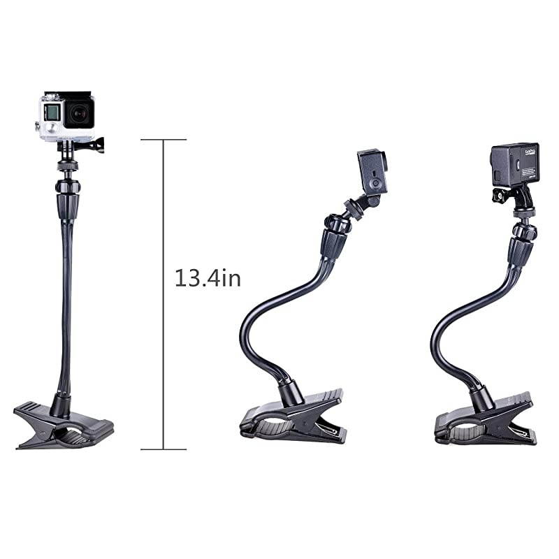 Ajustable Jaws Flex Clamp Mount With 134quot Gooseneck Extension for GoPro Hero 543+321Sessionfor Ricoh Theta S M15 Camerasfor Compact Cameras
