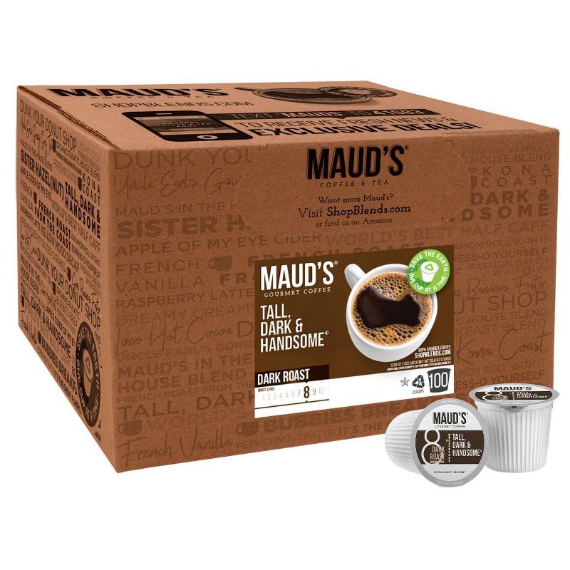 Maud's Dark Roast Coffee (Tall Dark and Handsome), Recyclable Dark Roast Coffee Pods – 100% Arabica Coffee California Roasted - 100ct
