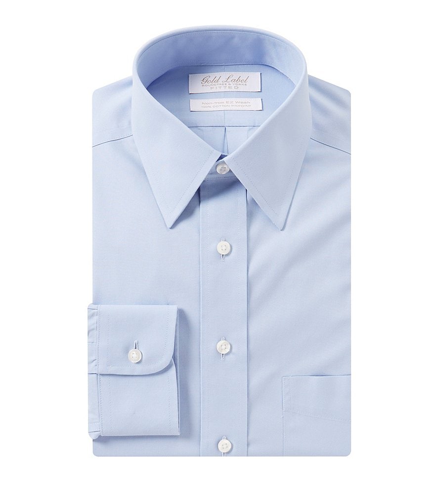 Gold Label Roundtree & Yorke Non-Iron Fitted Point-Collar Solid Dress Shirt