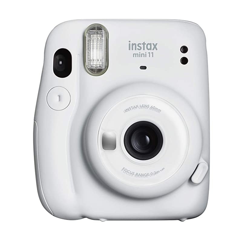INSTAX Mini 11 Instant Film Camera Ice White + 10 Fresh Exposures + AA Batteries + Glitter Pegs + Frame Stickers + Wood Photo Holder + Photo Album