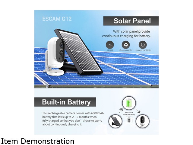 ESCAM G12 1080P Full HD Outdoor Waterproof Camera H.264 Rechargeable Battery Solar Panel Night Vision PIR Alarm WiFi Camera