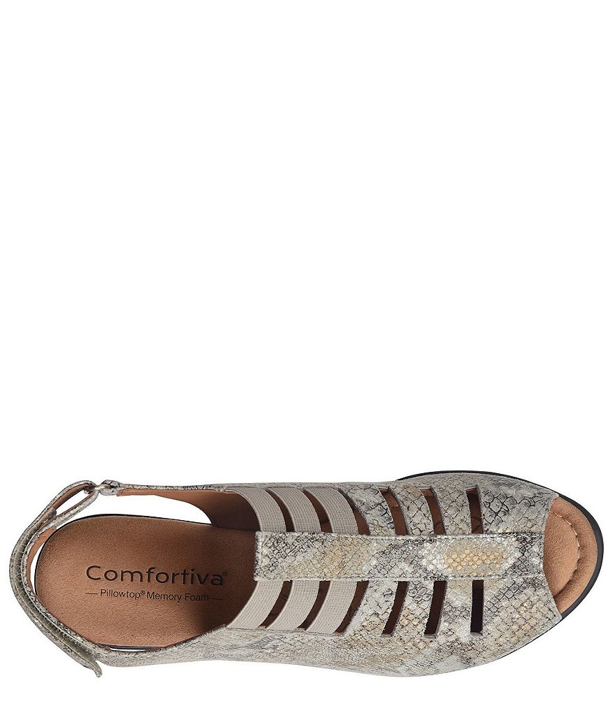 Comfortiva Faye Snake Print Leather Slingback Sandals