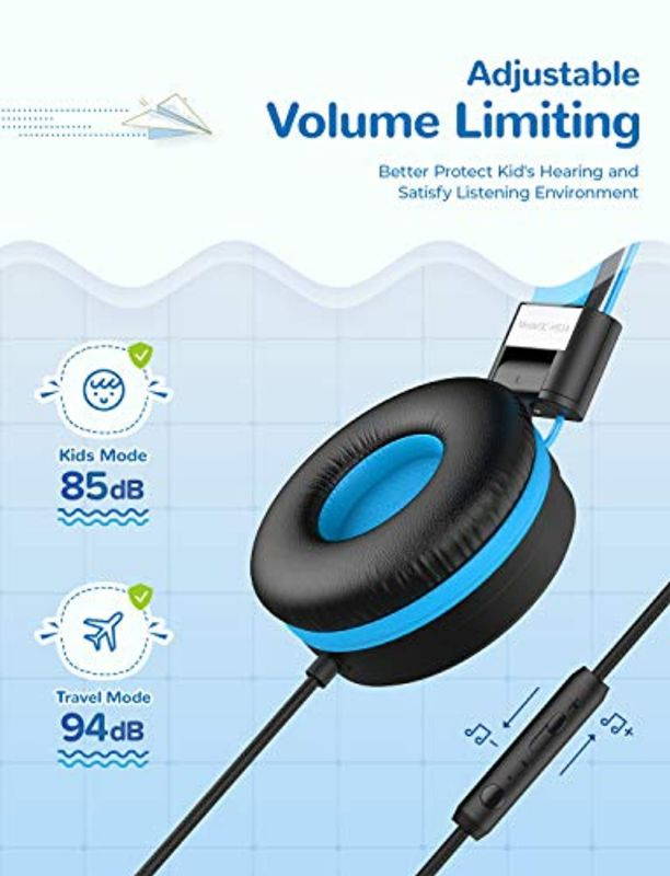 [2 Pack] iClever Kids Headphones with Microphone, Headphones for Kids with Safe Volume Limited 94dB, Adjustable Headband, Foldable Children Headphones for Boys/Girls/School/Travel/iPad, Black and Pink