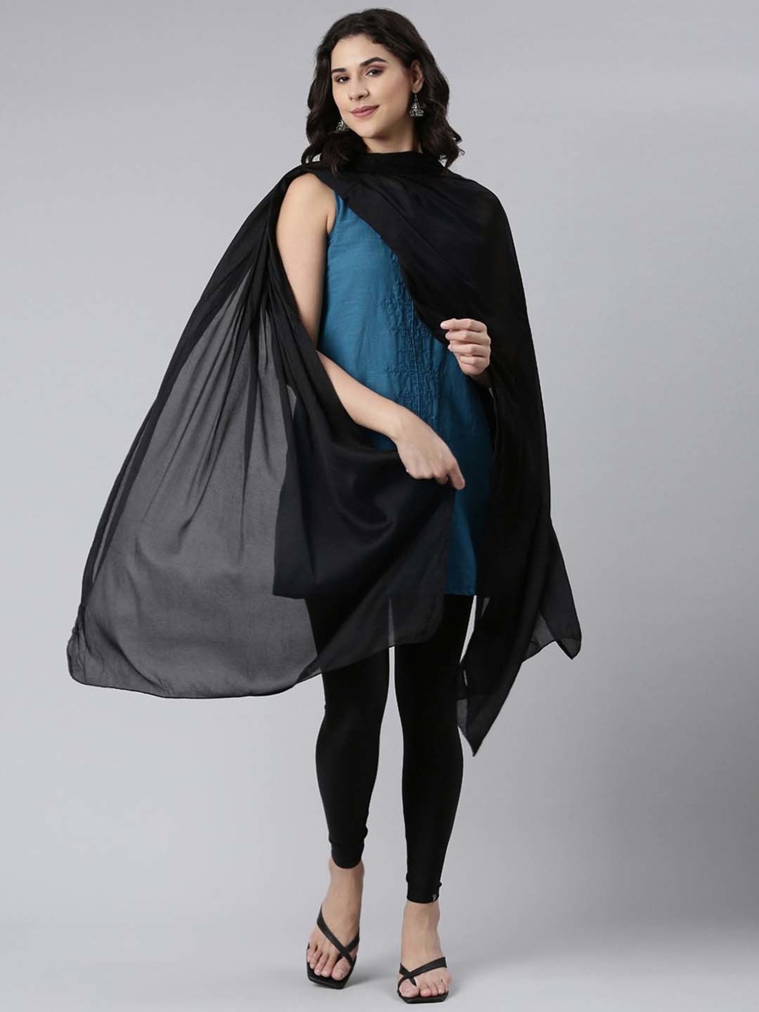 TWIN BIRDS Beige & Black Plain Dupatta - Set Of 3