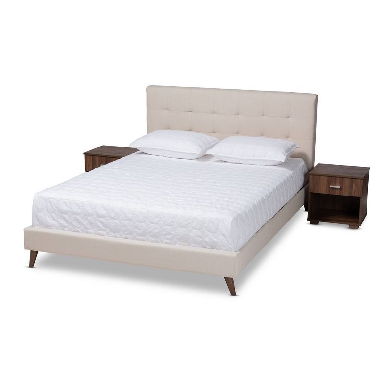 Full Maren Walnut Platform Bed Beige - Baxton Studio