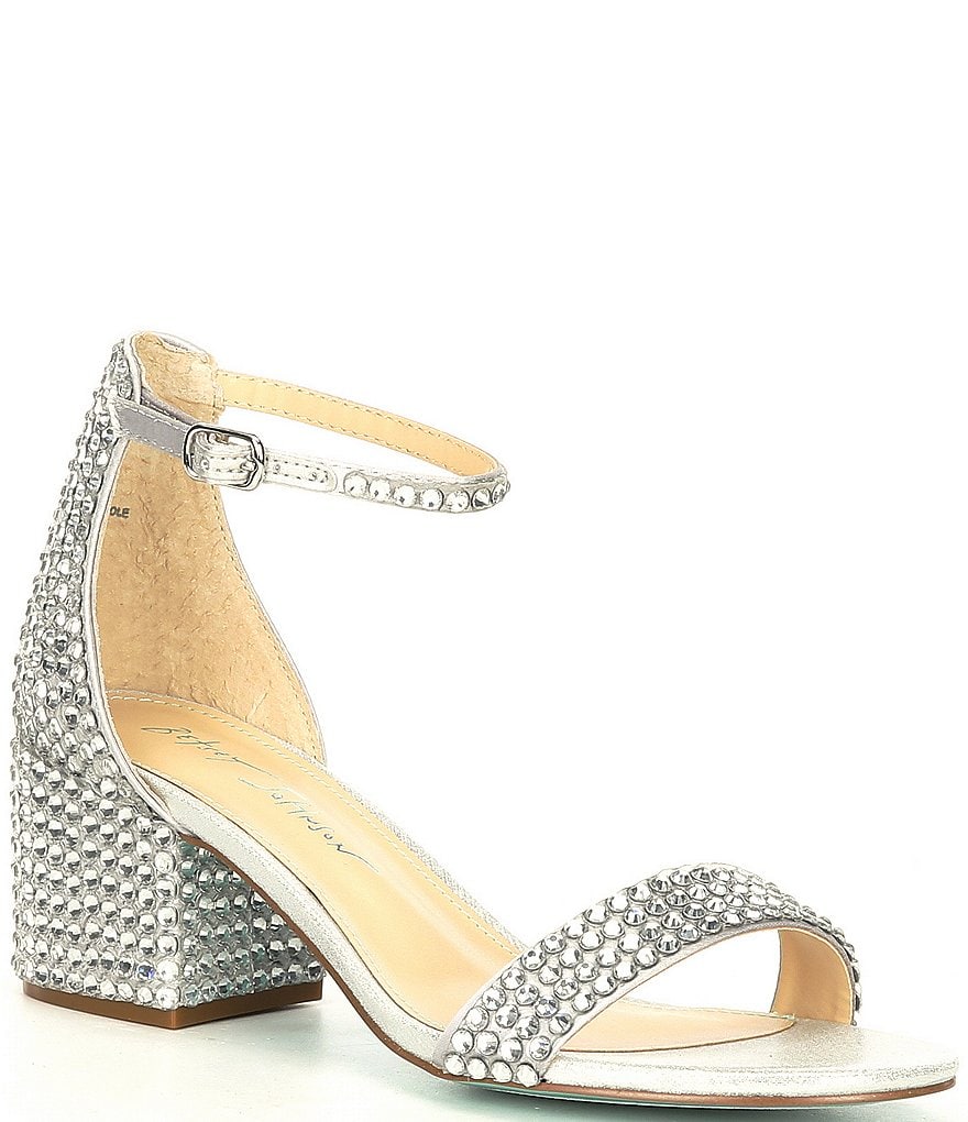 Blue by Betsey Johnson Mari Oversized Rhinestone Embellished Block Heel Dress Sandals