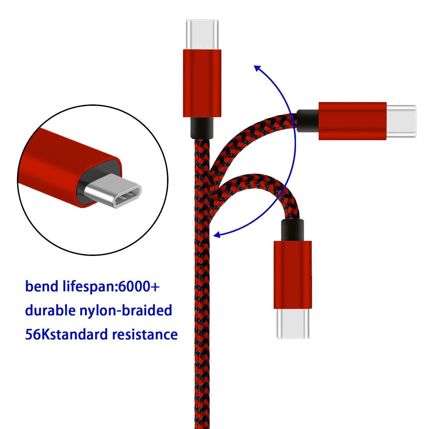 USB Type C Cable,USB C to USB A Charger(2PACK,10FT),Fast Charger Nylon Braided Type C Charging Cord for Note 9 8 Samsung Galaxy S9 S8, Moto G6 Z Z2,LG V40 V30 V20 G7 G6, Nintendo Switch(Red/Black)