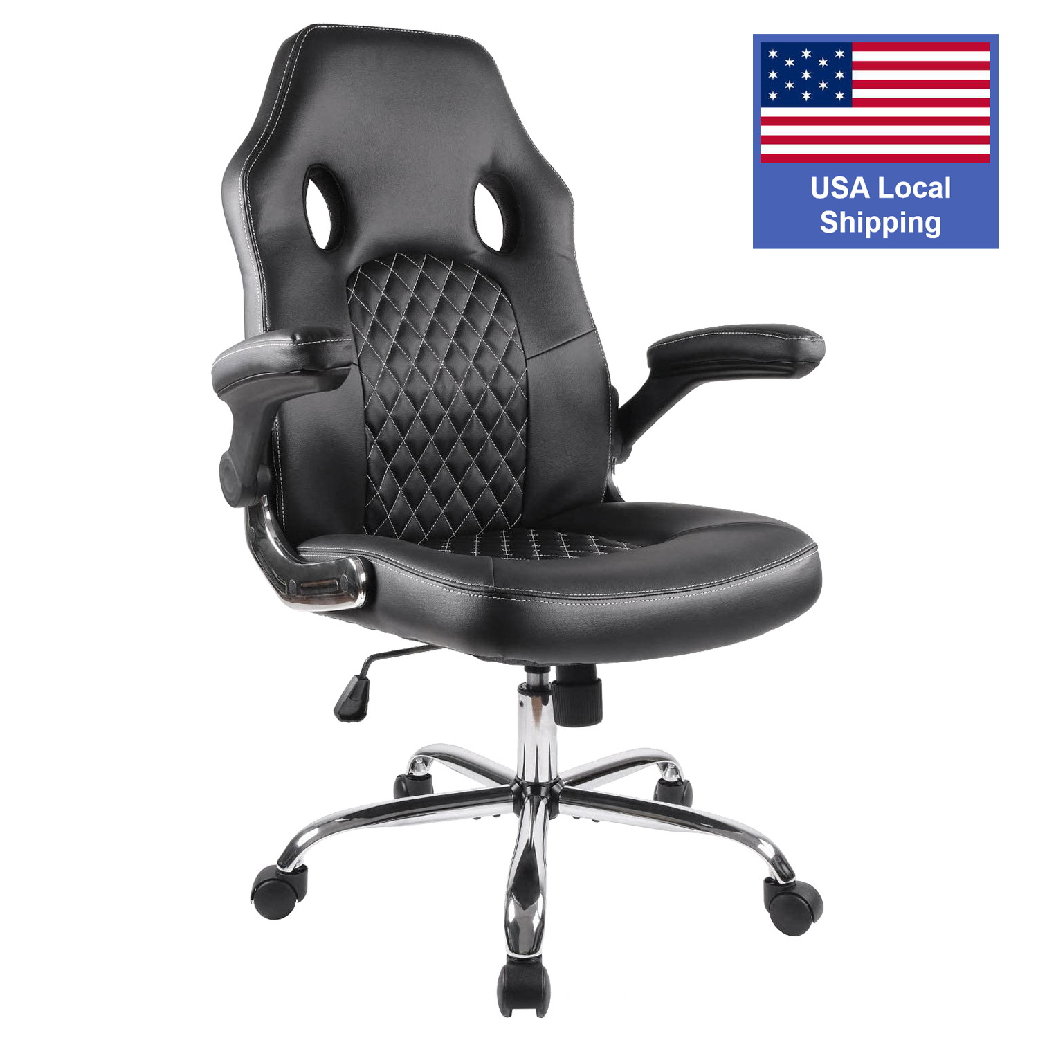 SMUGDESK Office Chair, Gaming Chair Leather, Computer Desk Chair Task Swivel Executive Chairs High Back with Padded Seat Armrests and Rolling Casters (Black)