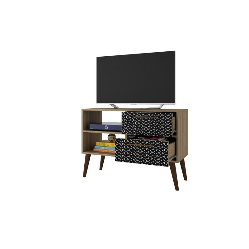 35.43" Dalarna 2.0 TV Stand with 2 Drawers Oak Frame with Charcoal Black/White Print - Manhattan Comfort