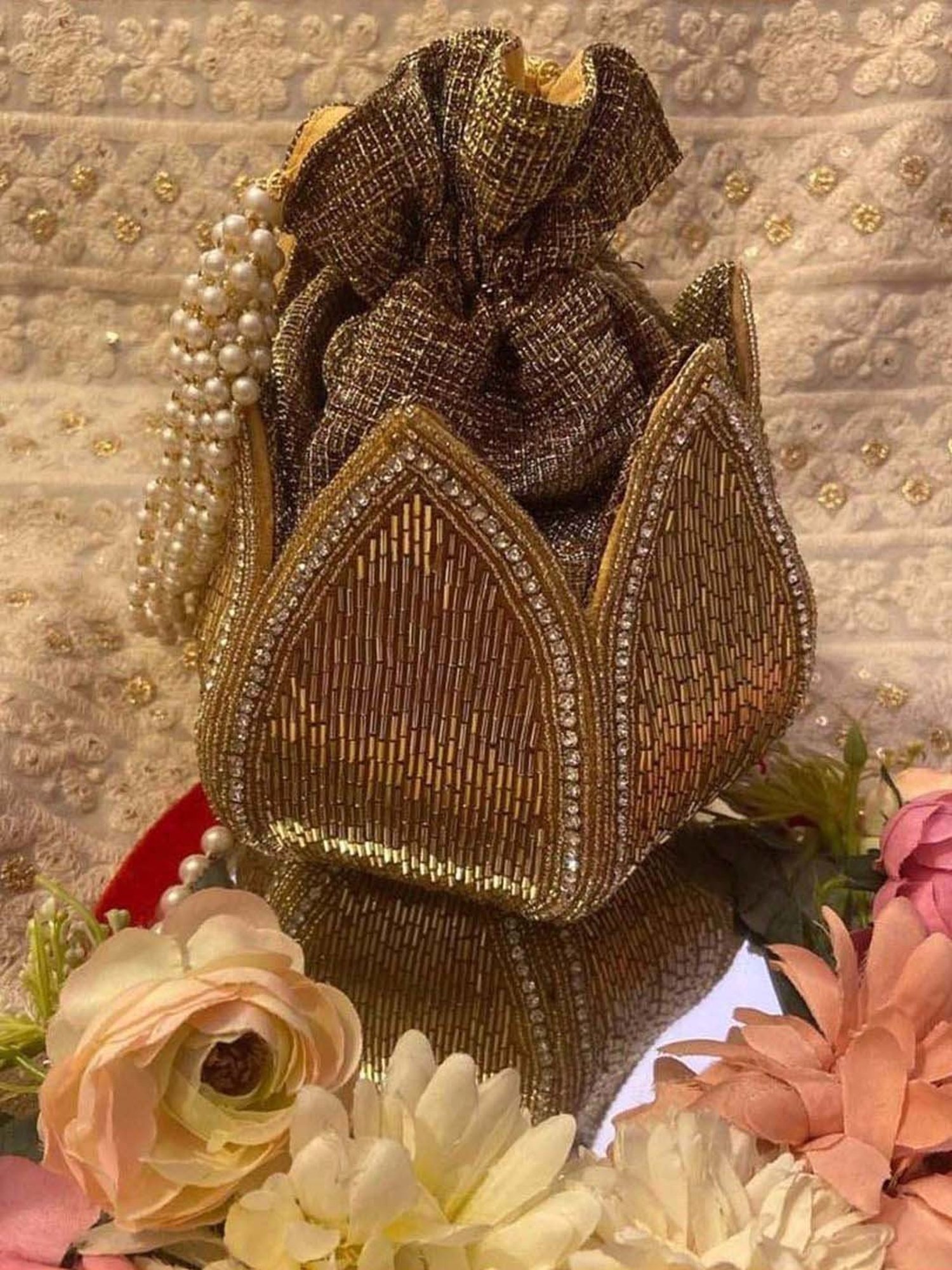 NR by Nidhi Rathi Golden Fabric Potli