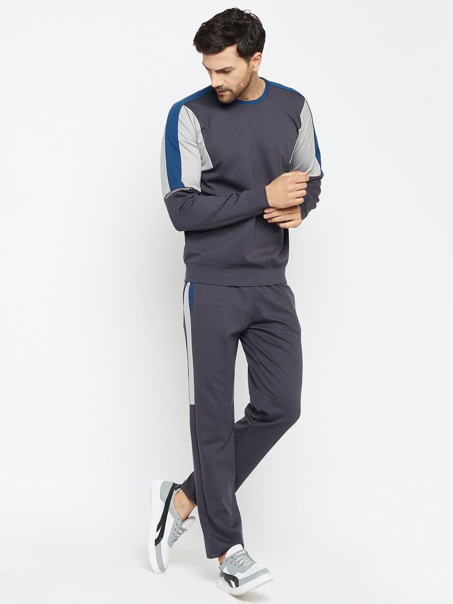 Okane Grey Regular Fit Colour Block Co-Ord Set