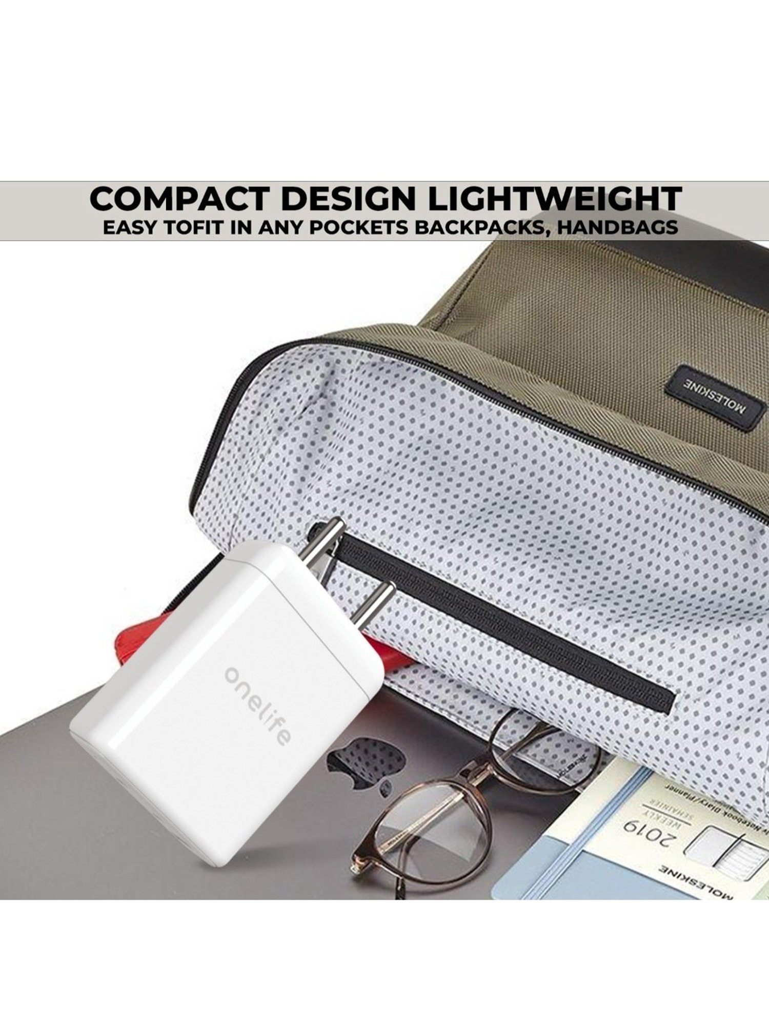 Onelife CH 23 65W USB Type C/A Wall Charger GaN Technology Fast Charging (White)