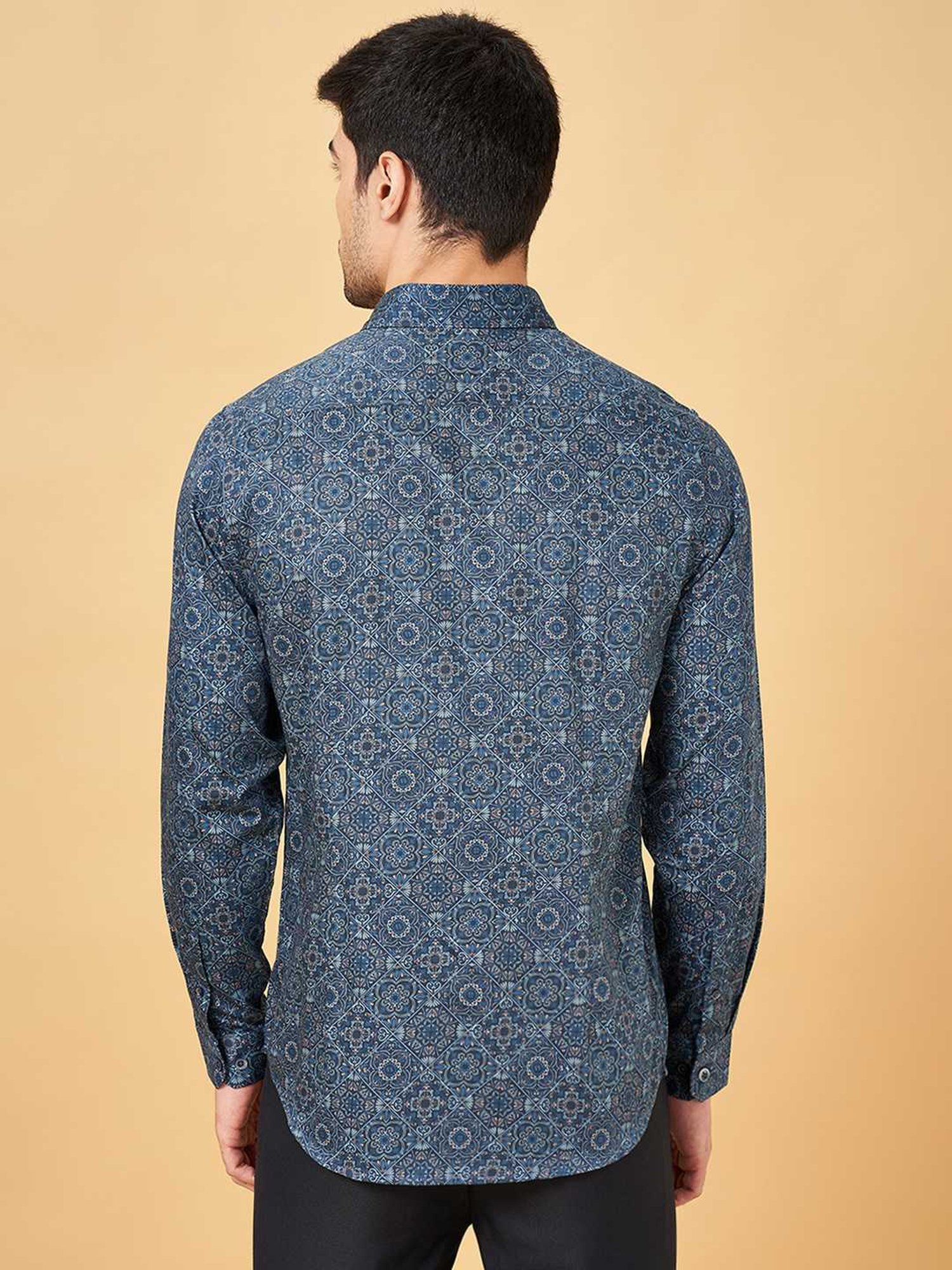 Peregrine By Pantaloons Navy Slim Fit Printed Shirt