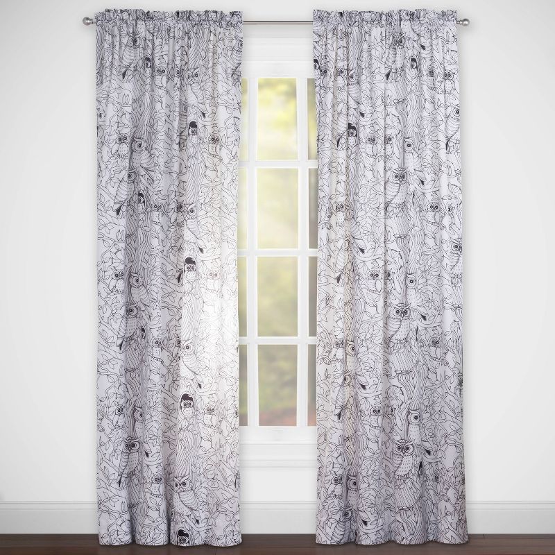 Hooting Owls Hidden Pictures Rod Pocket Curtain Panel - Highlights