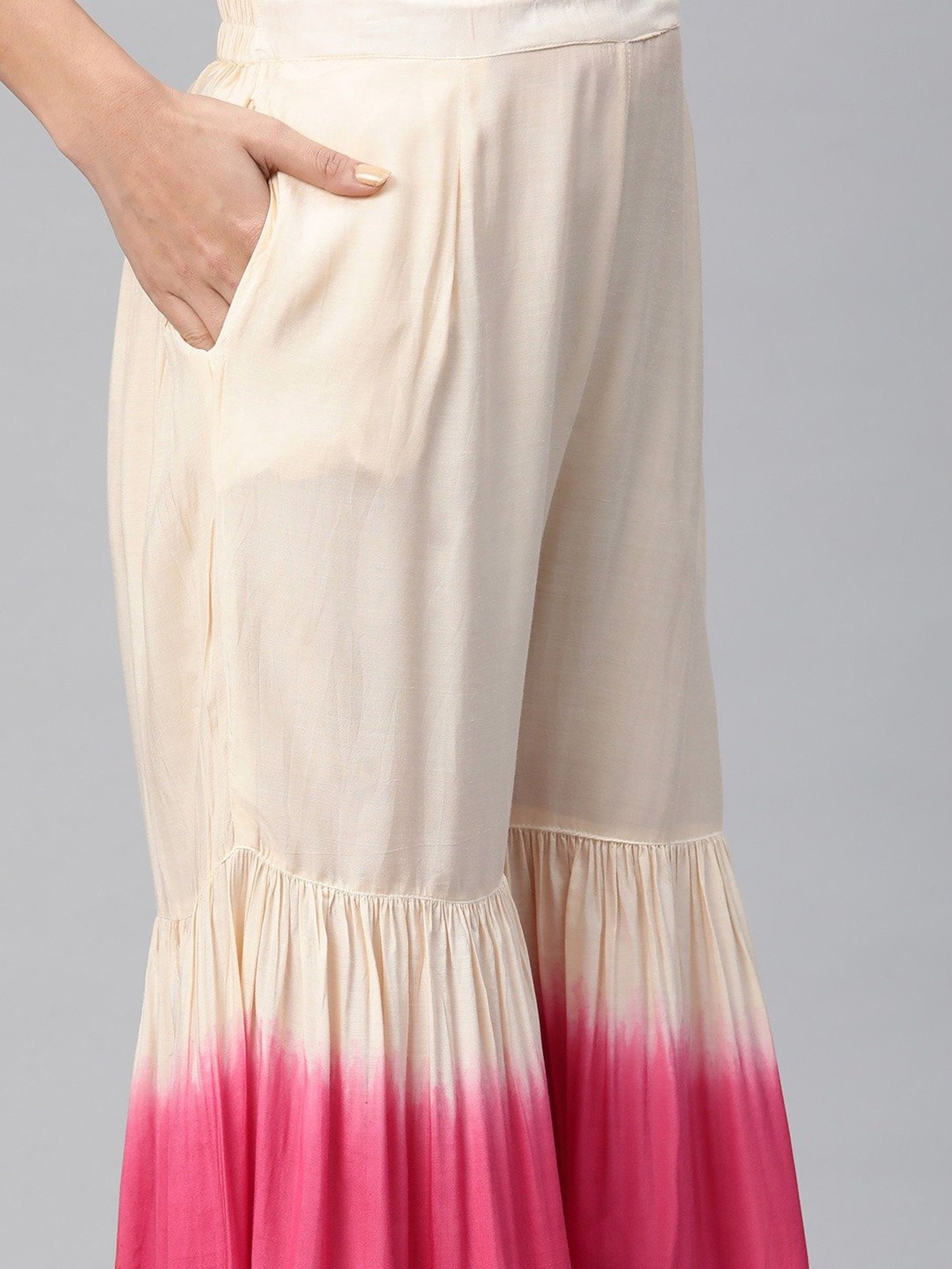 READIPRINT FASHIONS Beige & Pink Floral Print Kurti Sharara Set With Dupatta