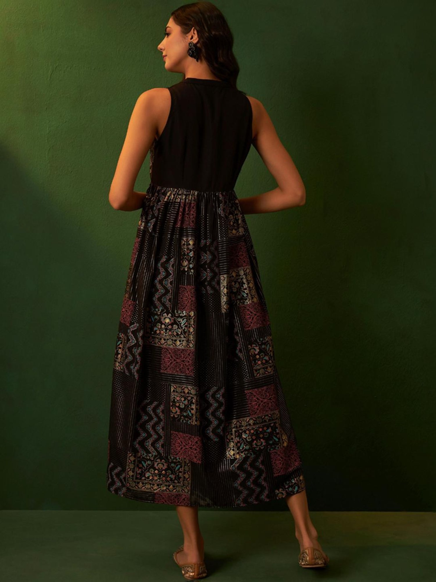 Ziyaa Black Printed A-Line Dress