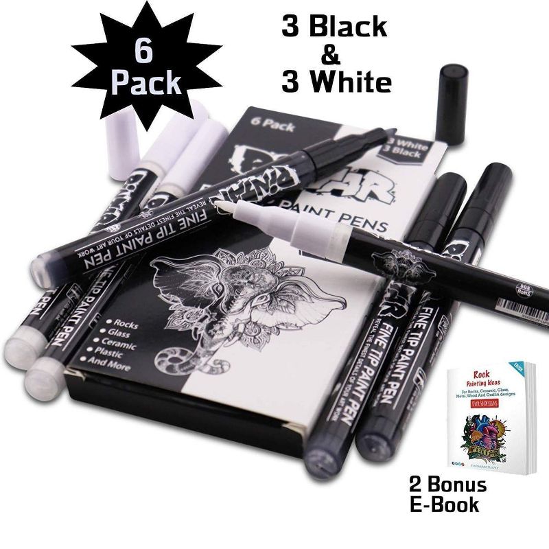 Pintar Art Supply Premium Acrylic Paint Black and White 6-Pack Pens