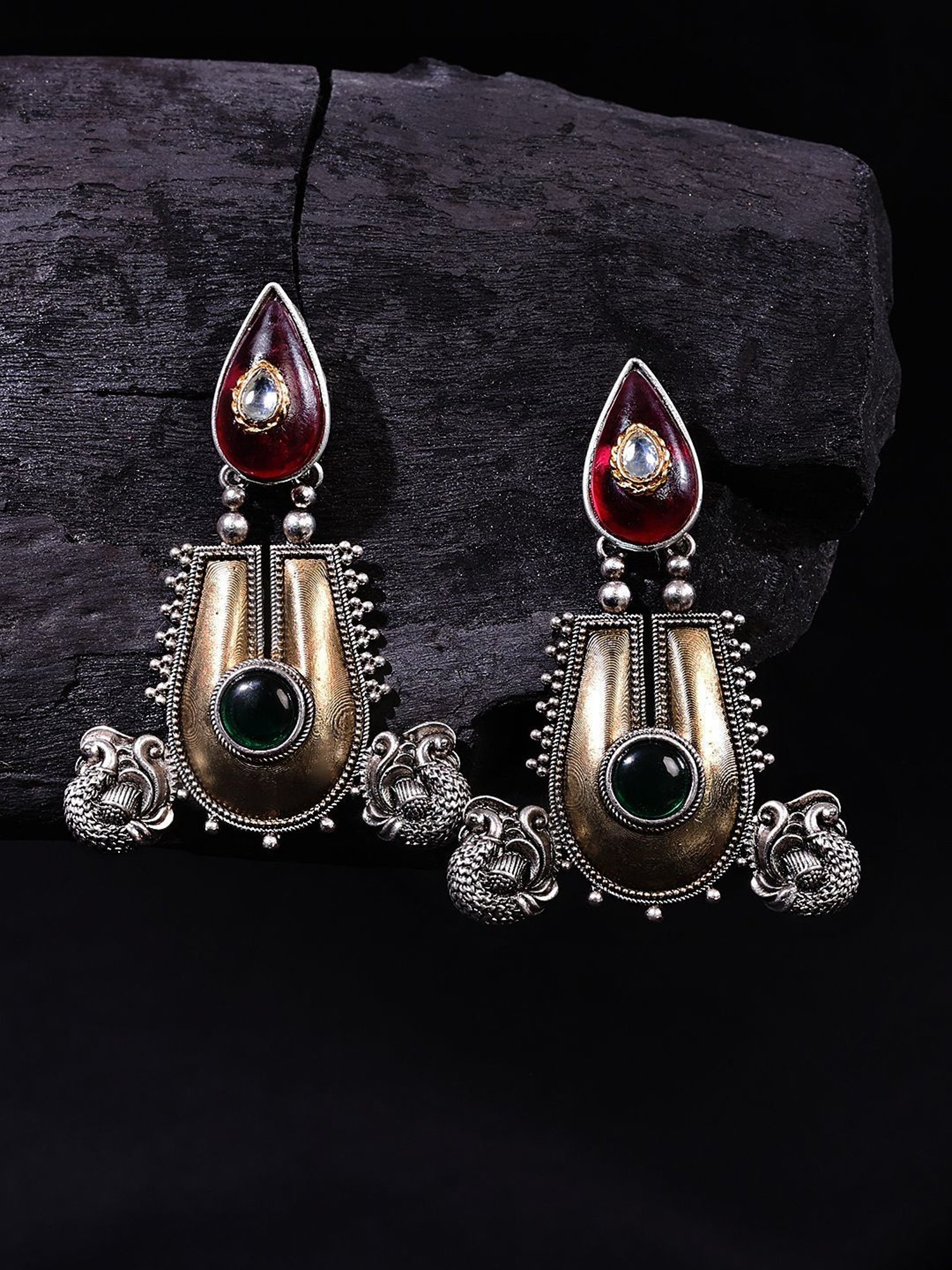 Abdesigns Oxidised Silver Plated Two Tone Handcrafted Earrings