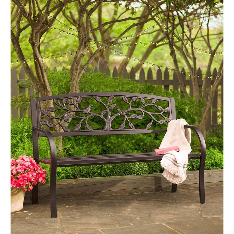 Tree of Life Metal Garden Bench, in Black