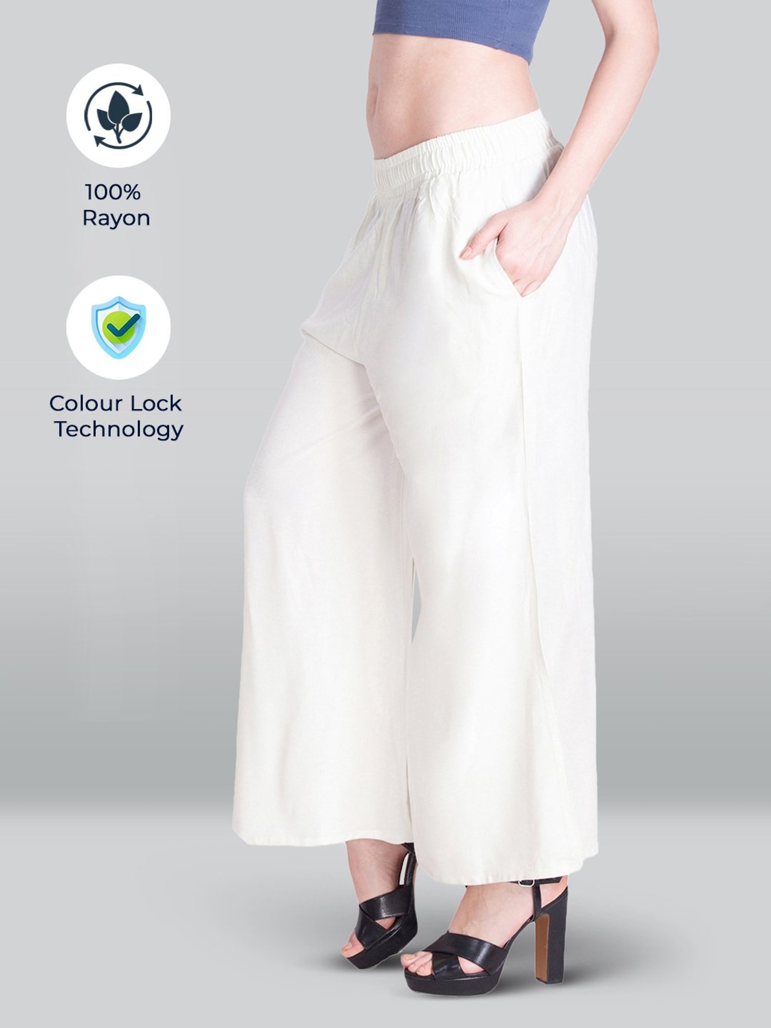 Lyra White Elasticated Full Length Palazzos