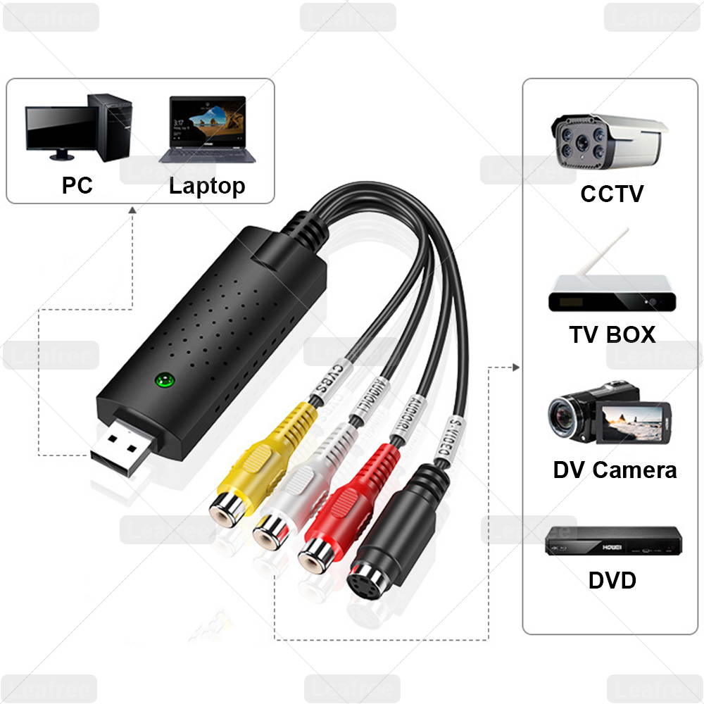 Video Audio Capture Card USB 2.0 Device Adapter VHS VCR TV to DVD Converter Support Win 2000/ Xp/ Win Vista/ Windows 7/8/10 Video Audio USB Video Capture Card