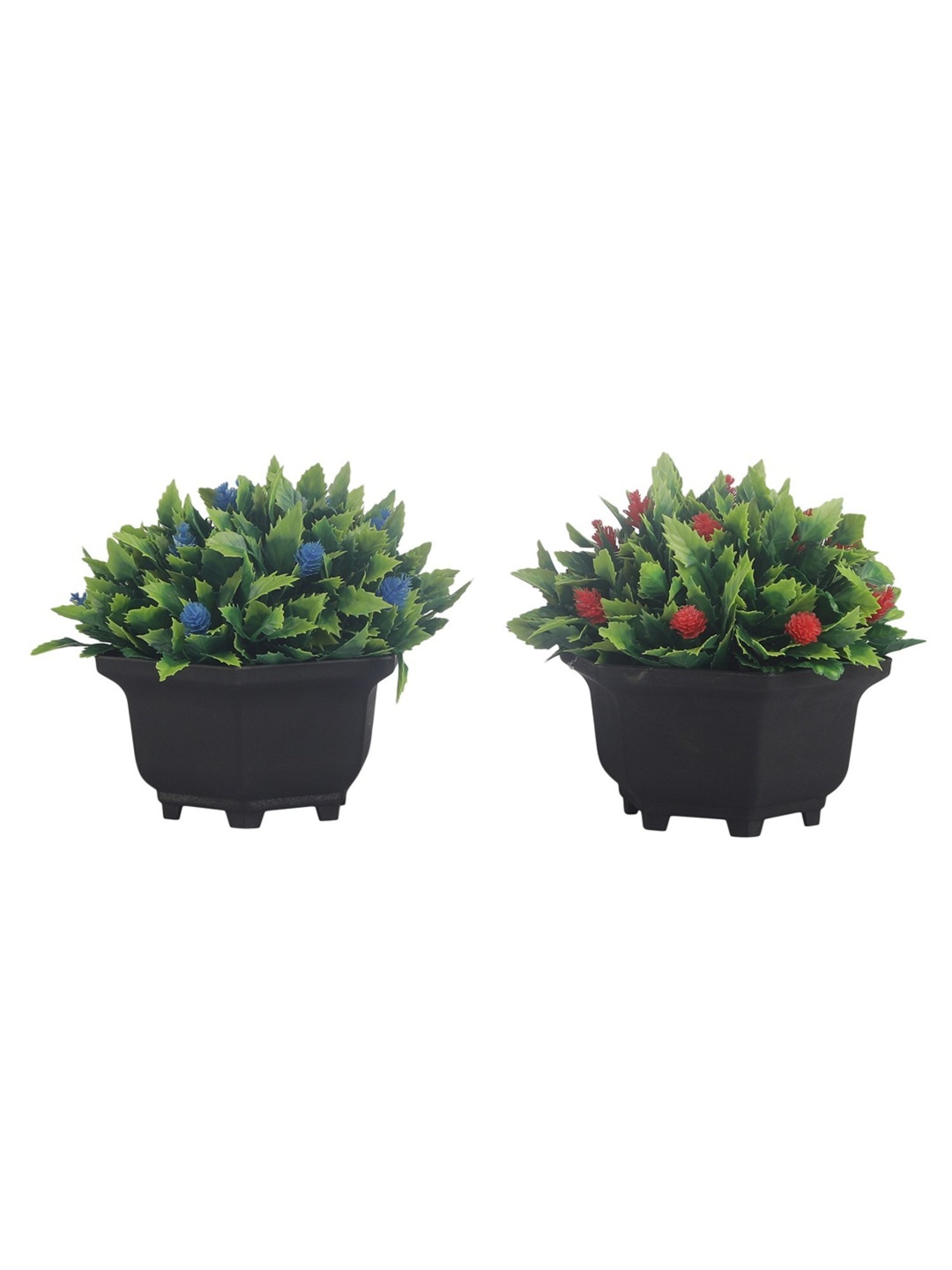 Foliyaj Multicolor Plastic Artificial Mini Bush - Set of 2