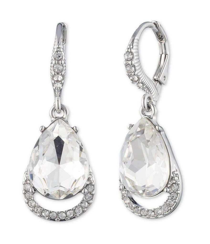 Givenchy Silver Crystal Pear Drop Earrings