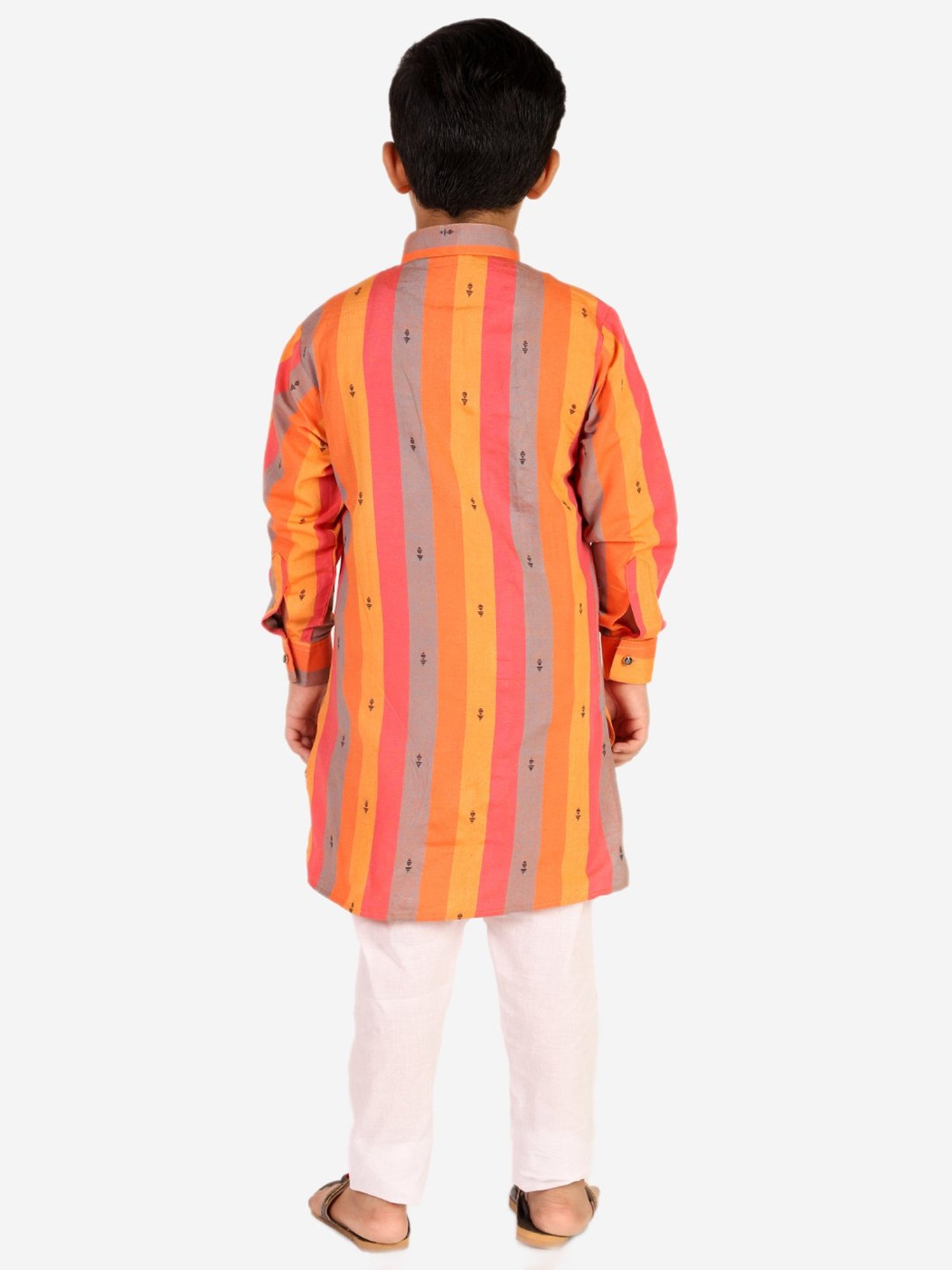 Pro-Ethic Style Developer Kids Orange & White Striped Full Sleeves Kurta with Pyjamas
