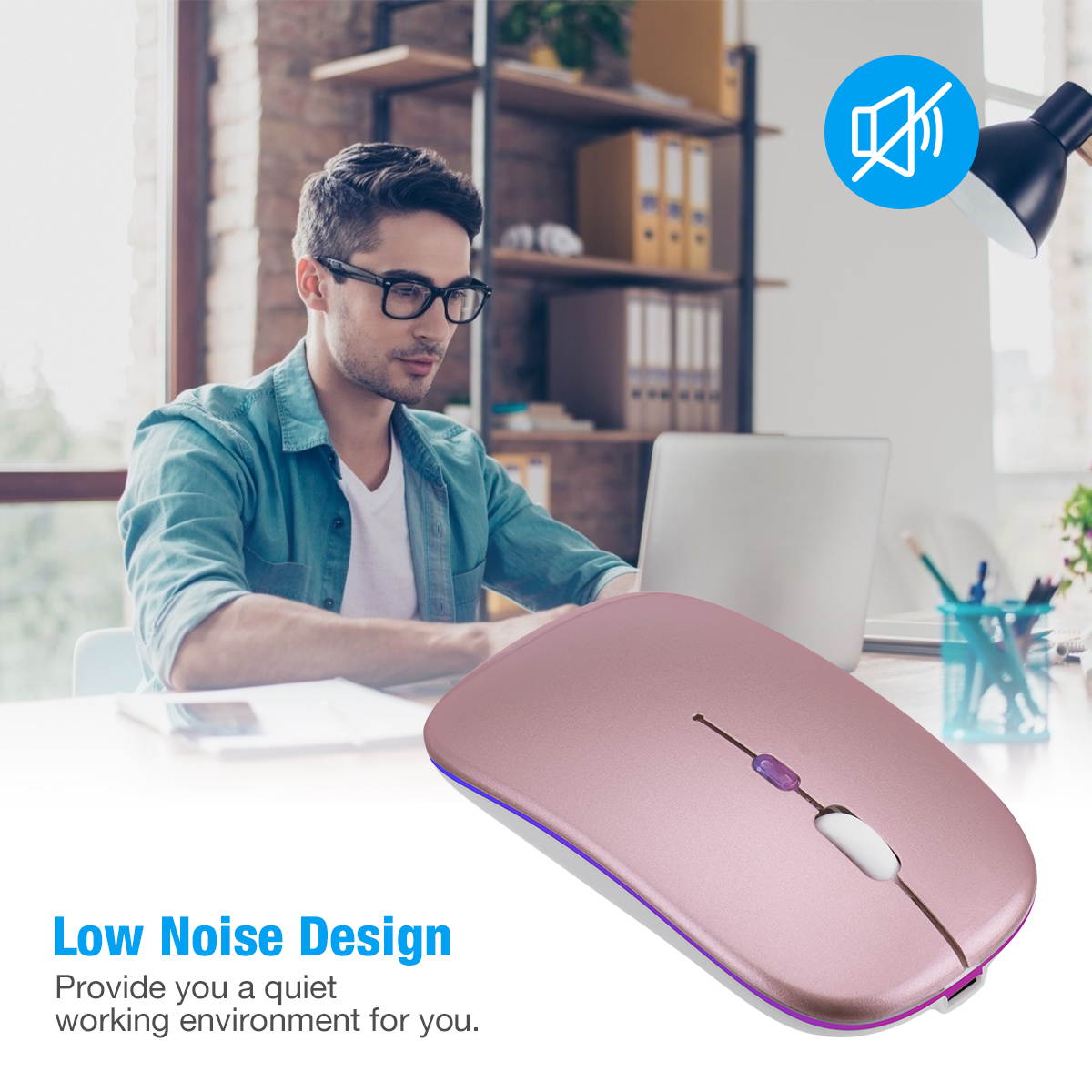 2.4GHz RGB Rechargeable Wireless Mouse Silent USB Mice for Computer PC Laptop US,Rose Gold